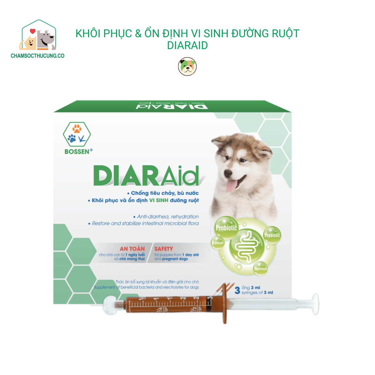  DIARAid - Khôi Phục & Ổn Định Vi Sinh Đường Ruột Cho Chó- Bossen Hộp 3 ống 