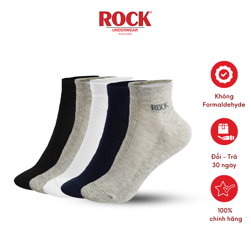 Set 5 Đôi tất nam cao cấp cổ thấp ROCK VA 502, ngăn mùi, thấm hút, kháng khuẩn