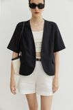  Black Collarless Linen Blazer 