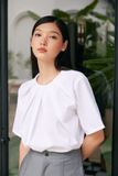  White Pleated Neckline Top 