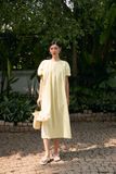  Yellow Pleated Neckline Dress 