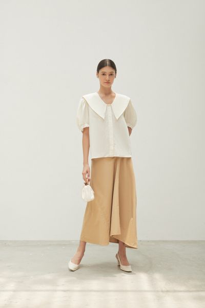  Beige Draped Detail Skirt 