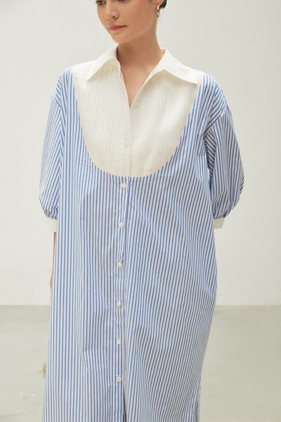  Blue Striped Tuxedo Shirt Dress 