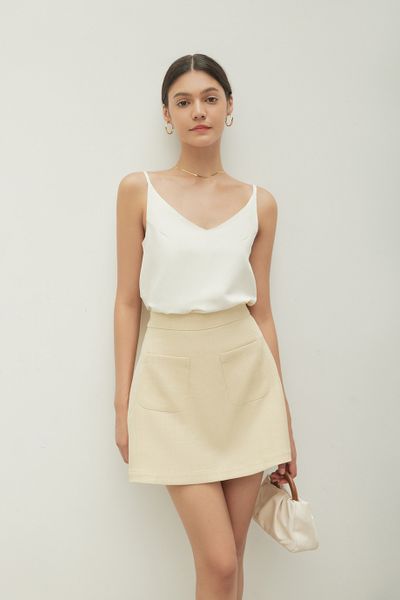  Beige Linen Pocket Mini Skirt 