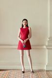  Red Sleeveless Tweed Dress 