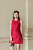  Red Sleeveless Tweed Dress 