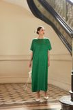  Green Round Neck Silk Dress 