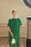  Green Round Neck Silk Dress 