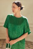  Green Round Neck Silk Dress 