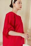  Red Puff Sleeve Shift Dress 