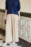  Beige Pleated Wide Leg Trousers 