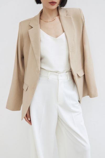  Beige Oversized Linen Blazer 