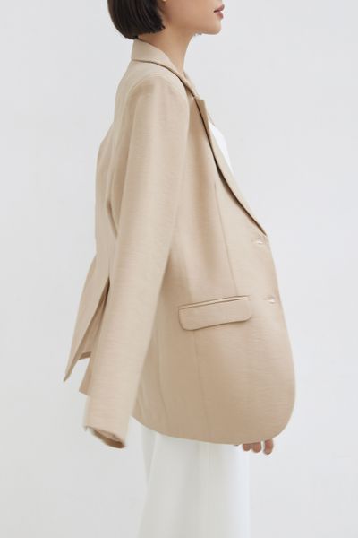  Beige Oversized Linen Blazer 