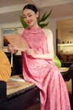  Pink Halter Neck Silk Dress 