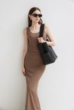  Brown Ribbed Sleeveless Dress 