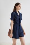  Navy Notched Collar Jumpsuit 