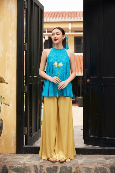  Yellow Wide Leg Silk Pants 