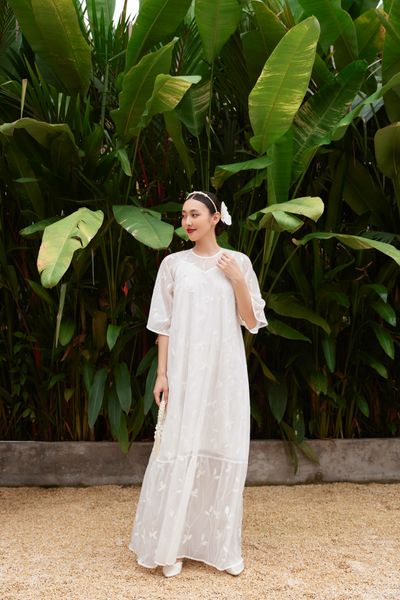  White Embroidered Sheer Dress 