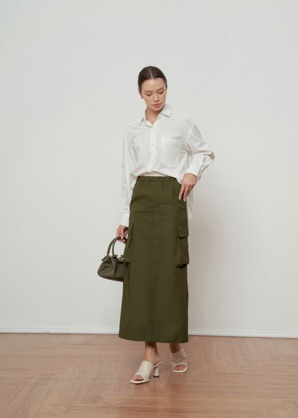  Olive Patch Pocket Midi Skirt 