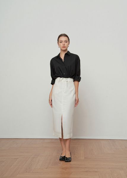  White Linen Tie Front Skirt 