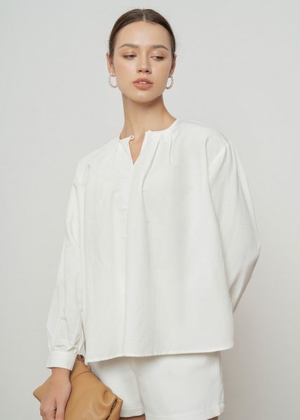  White Long Sleeve Linen Top 