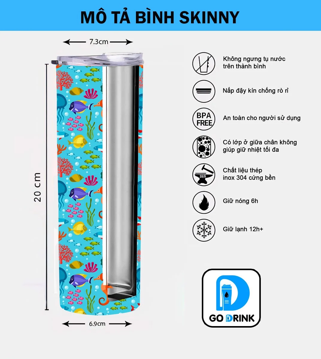 Skinny zoro Go Drink Skinny 600ml In tên, hình ảnh theo yêu cầu
