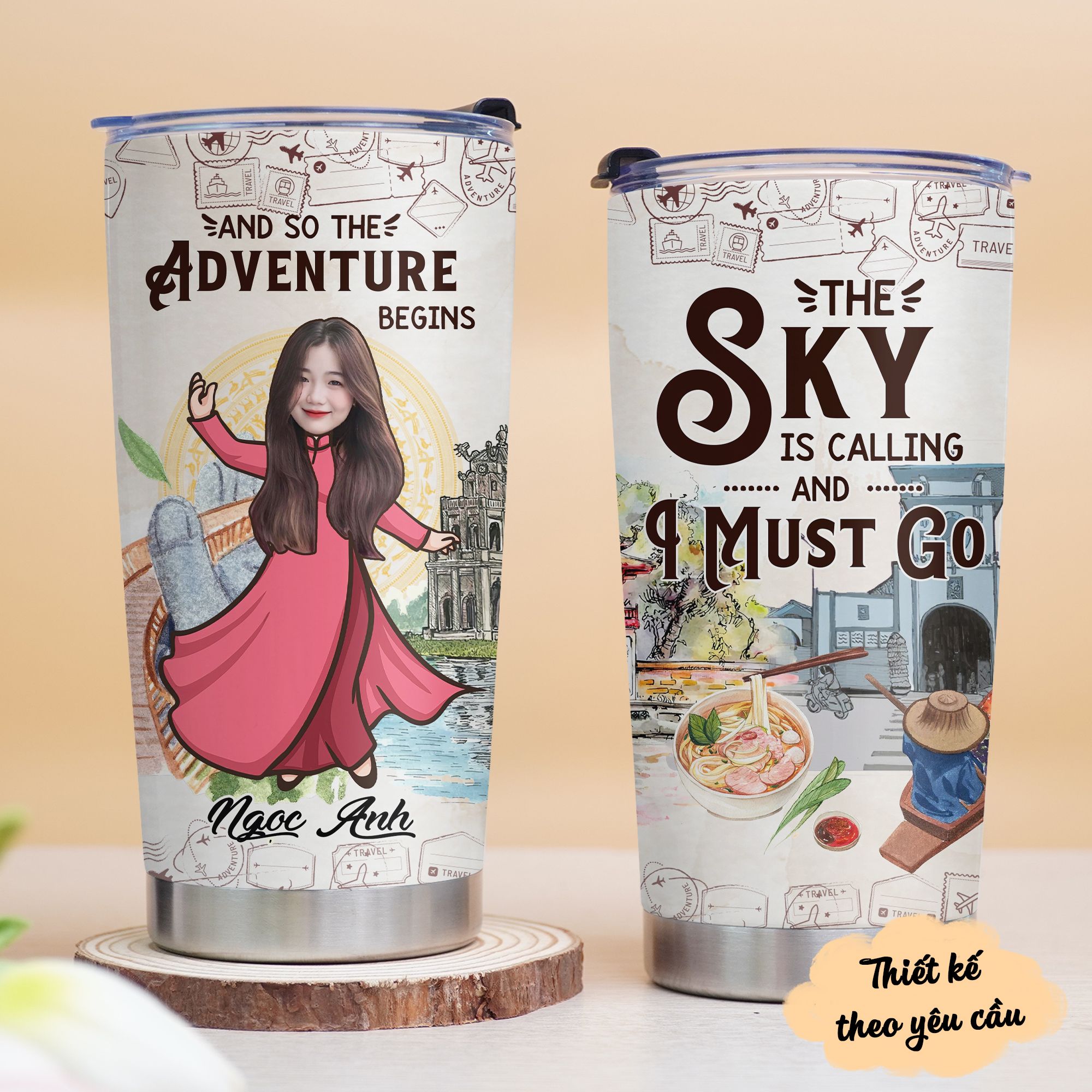 Travel Lover Go Drink In Tên Ghép Ảnh Cốc giữ nhiệt 600ml In Tên, Hình Ảnh Theo Yêu Cầu