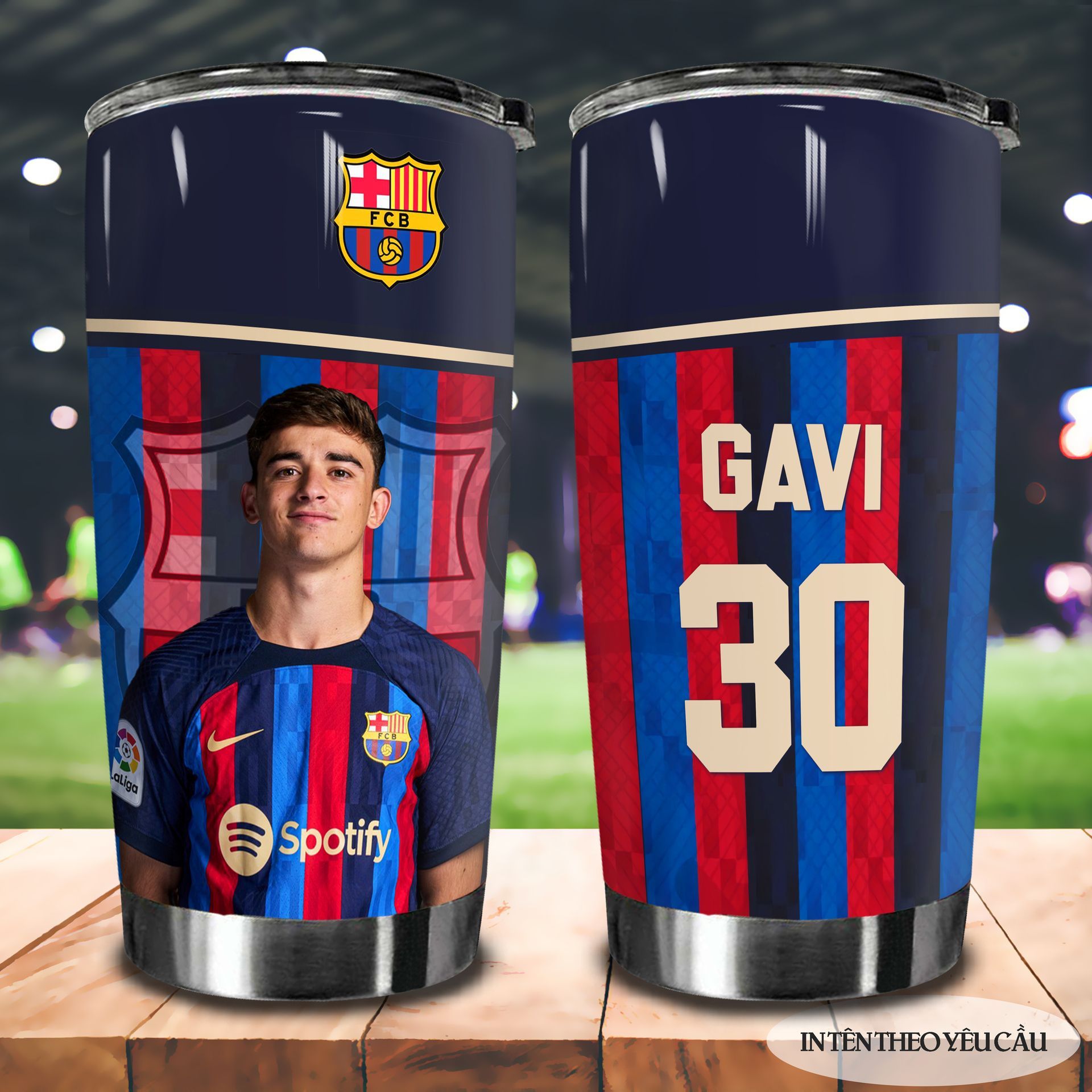 Cầu Thủ Gavi Kết Hợp Áo Đấu CLB Barca Go Drink Fans Bóng Đá Cốc giữ nhiệt 600ml In tên, hình ảnh theo yêu cầu