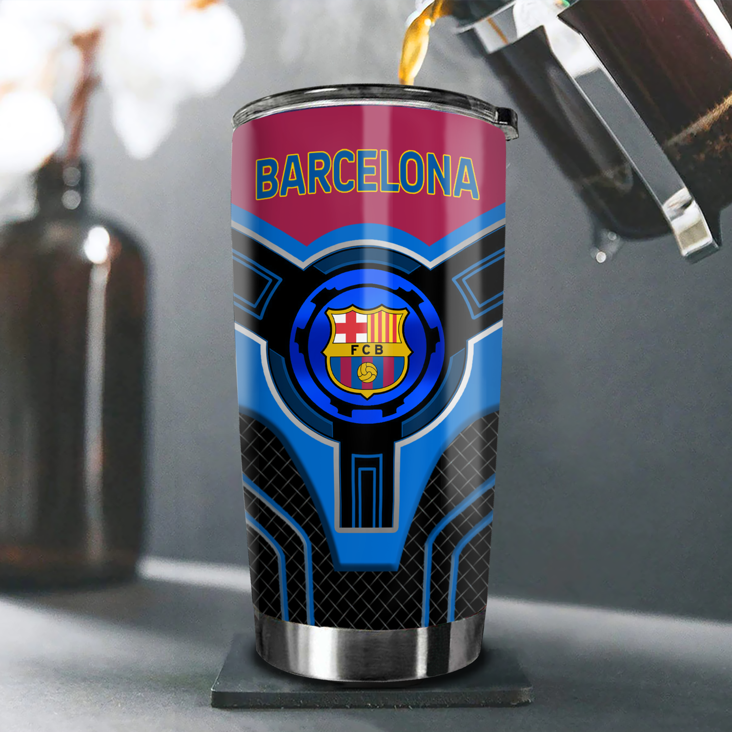 Ly giữ nhiệt bóng đá hiệu ứng Carbon Go Drink Fans Bóng đá Cốc giữ nhiệt 600ml In tên, hình ảnh theo yêu cầu