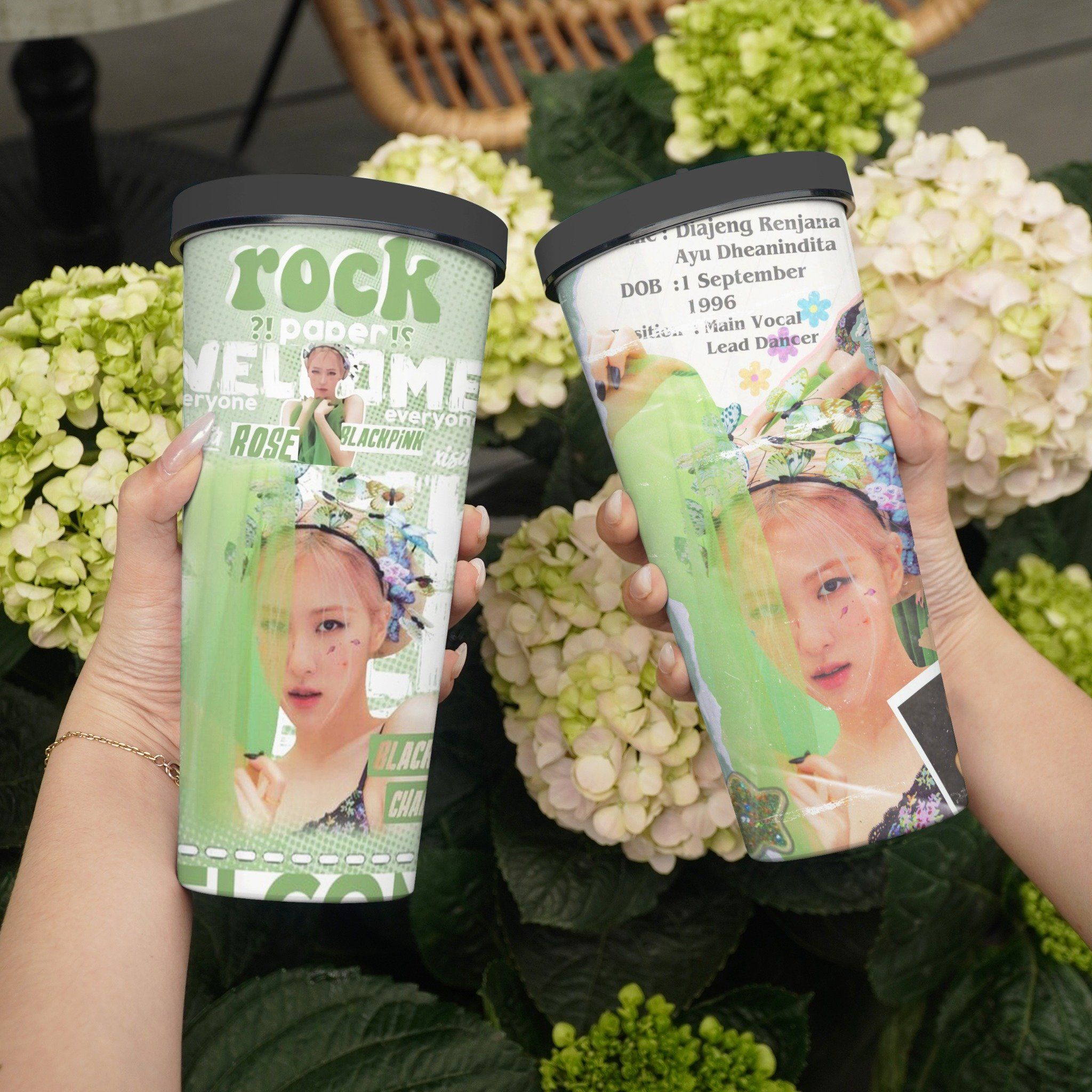 Blackpink Rose Green ver Go Drink Cốc Giữ Nhiệt 740ml In tên, hình ảnh theo yêu cầu