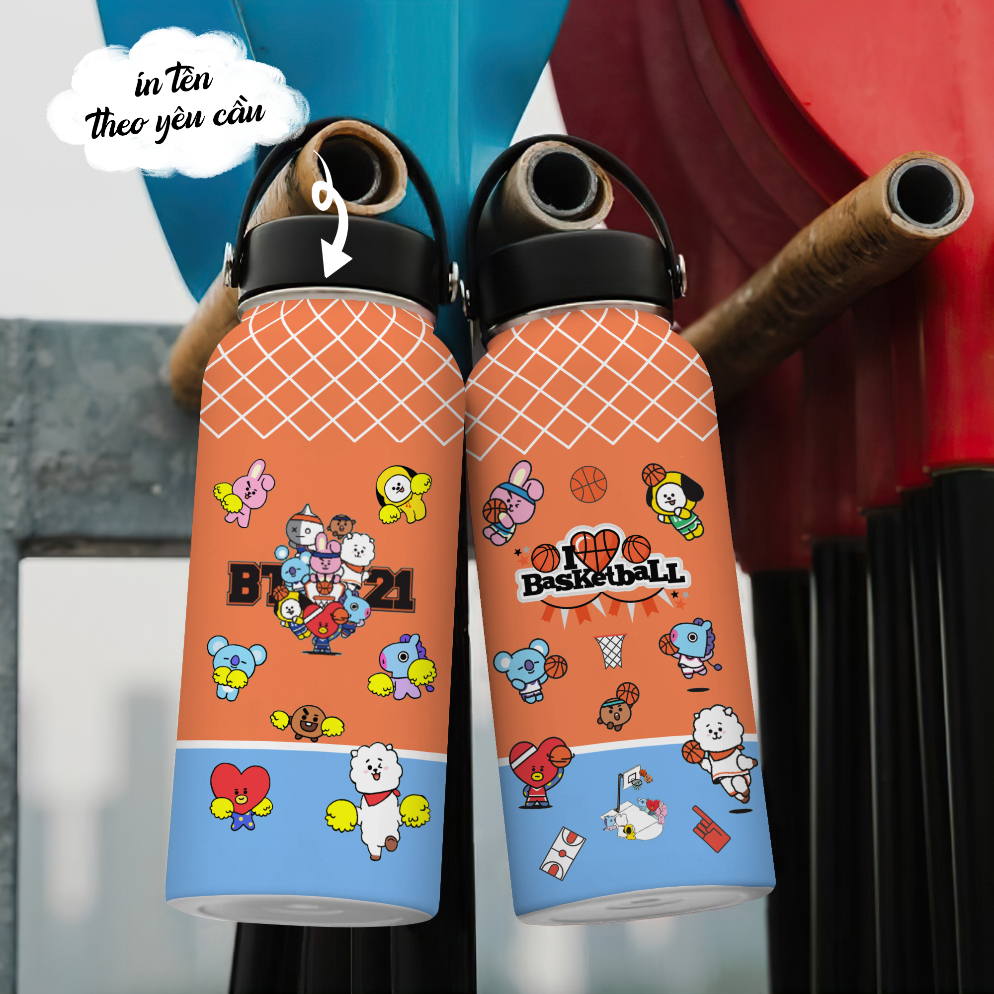 Back To School BT21 Go Drink In tên/ Ghép ảnh Bình giữ nhiệt 950ml In tên, hình ảnh theo yêu cầu