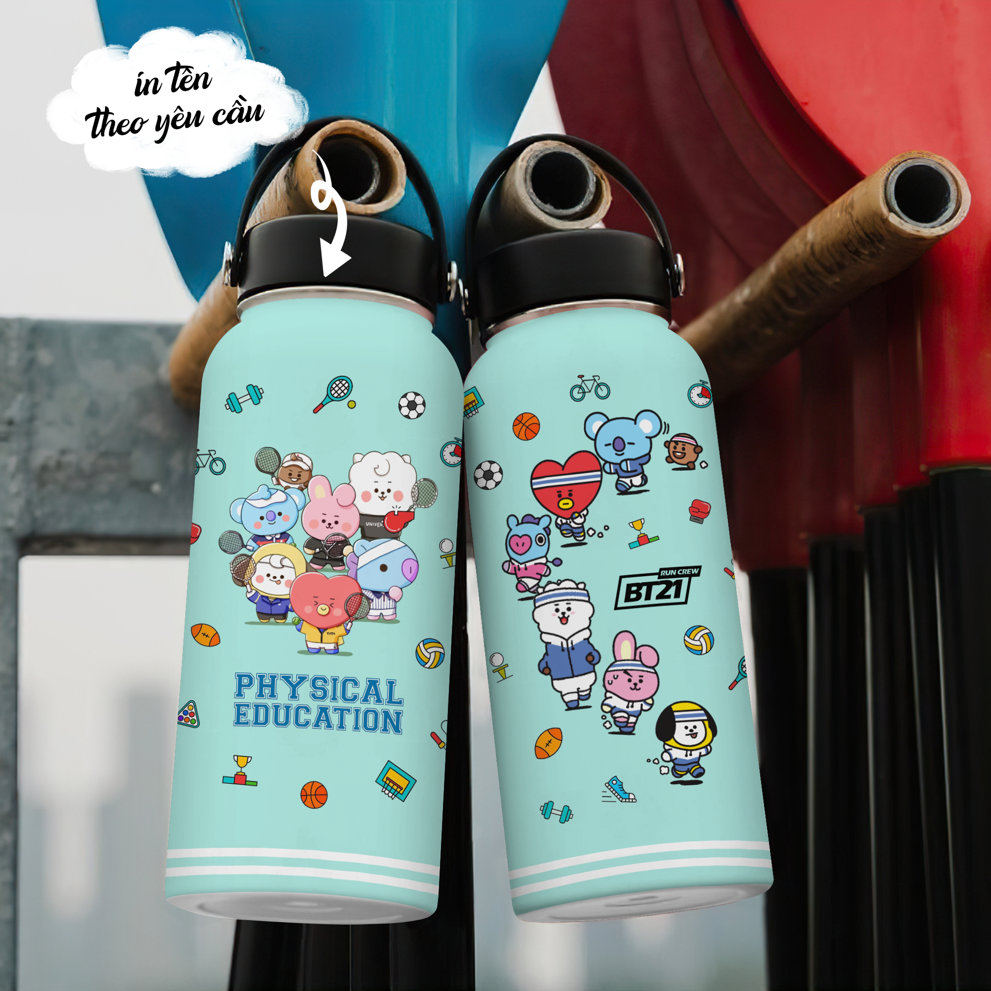 Back To School BT21 Go Drink In tên/ Ghép ảnh Bình giữ nhiệt 950ml In tên, hình ảnh theo yêu cầu