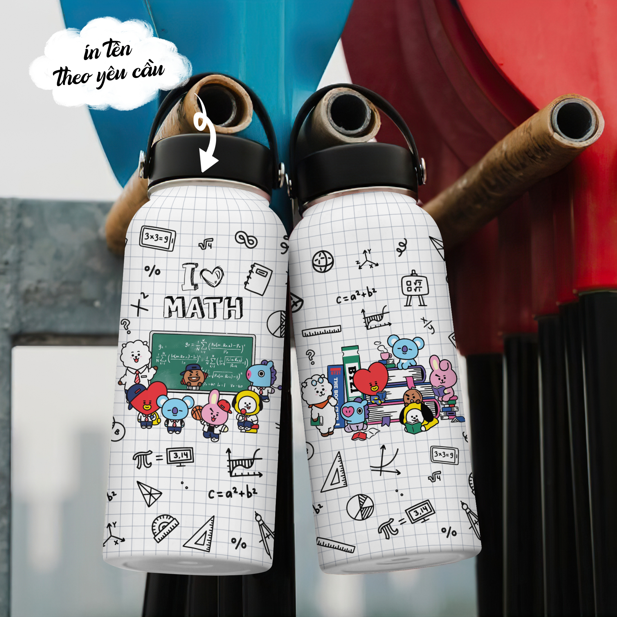 Back To School BT21 Go Drink In tên/ Ghép ảnh Bình giữ nhiệt 950ml In tên, hình ảnh theo yêu cầu