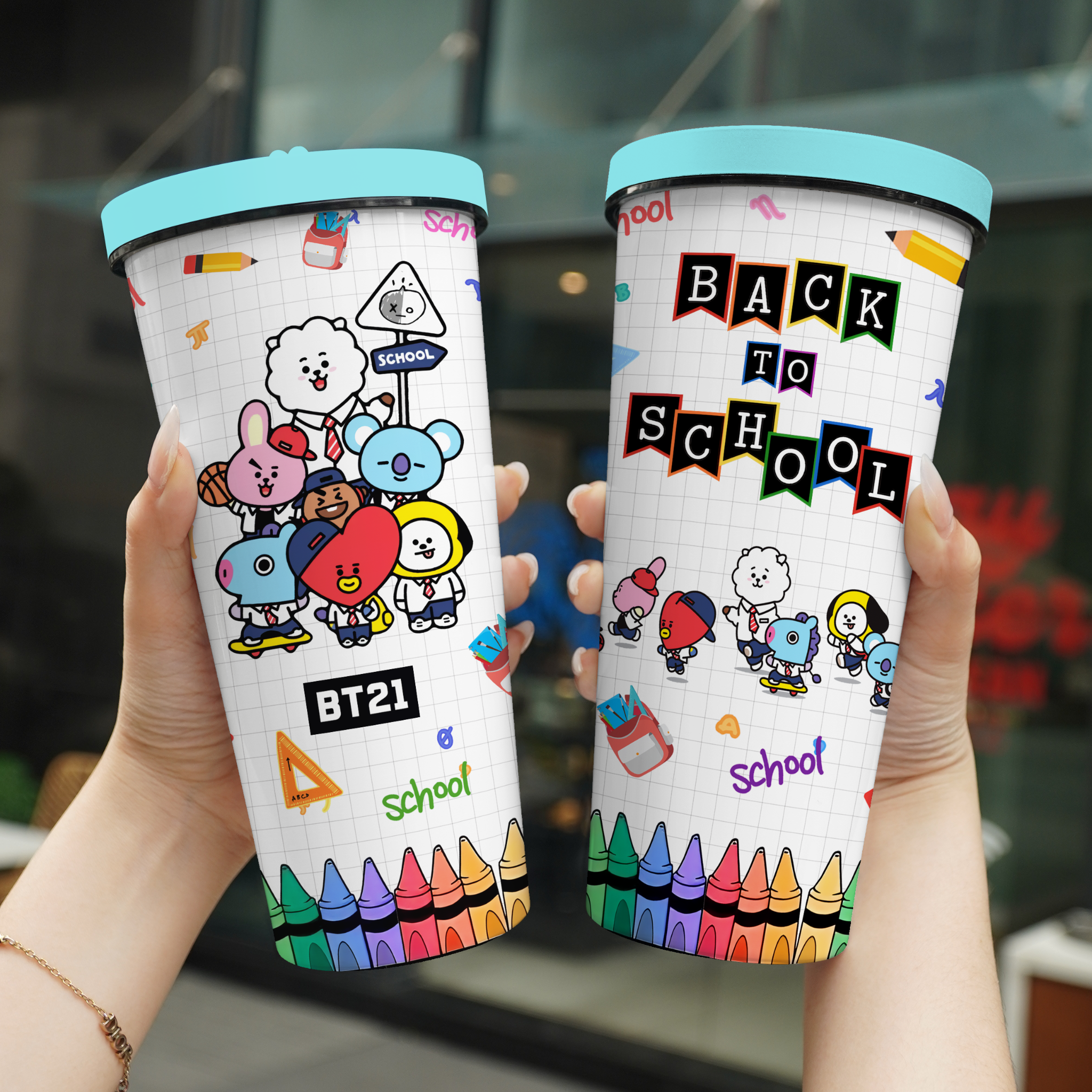 BT21 Back To School Go Drink In tên/ Ghép ảnh Cốc giữ nhiệt 740ml In tên, hình ảnh theo yêu cầu