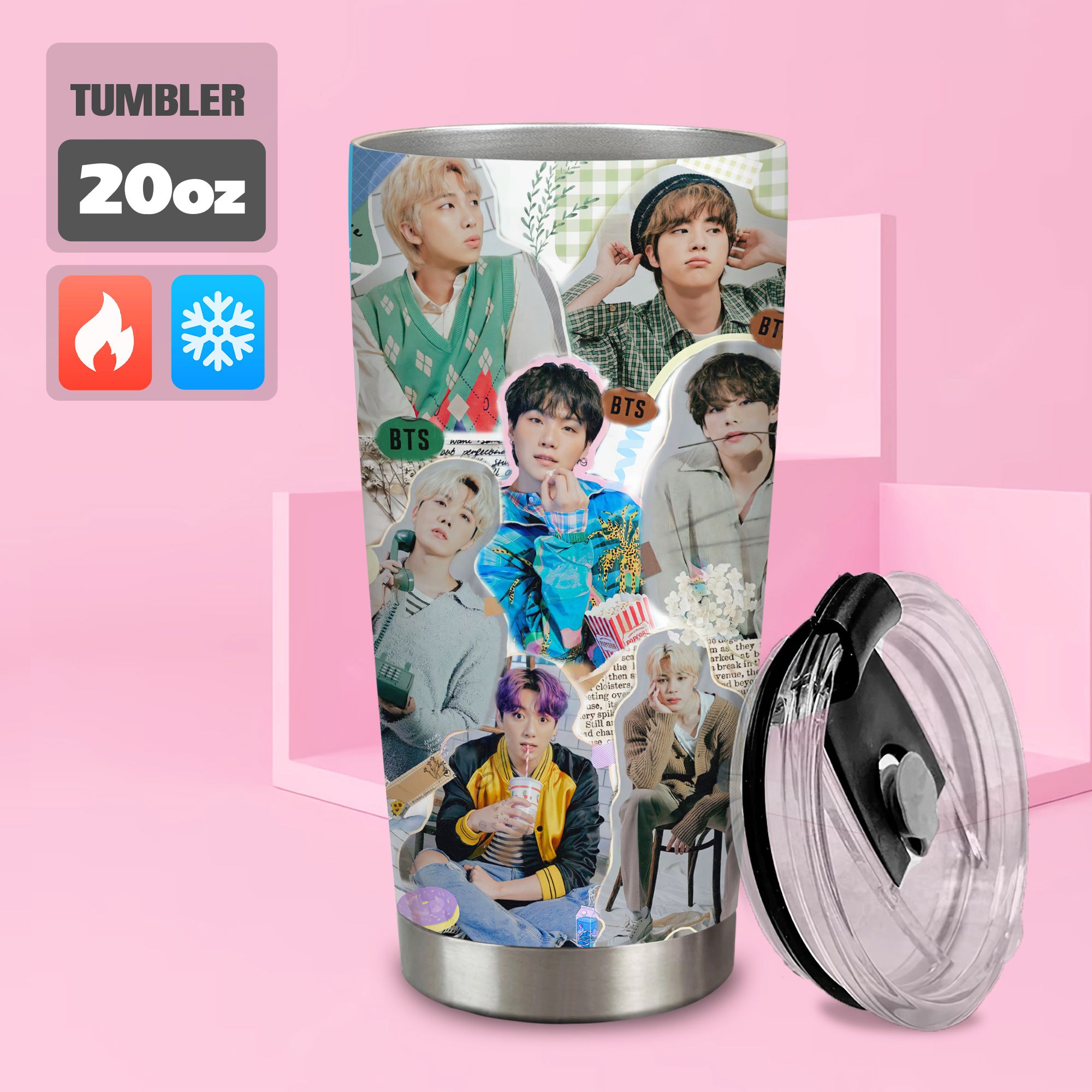 BTS Cả Nhóm Go Drink Cốc Giữ Nhiệt 600ml In tên, hình ảnh theo yêu cầu