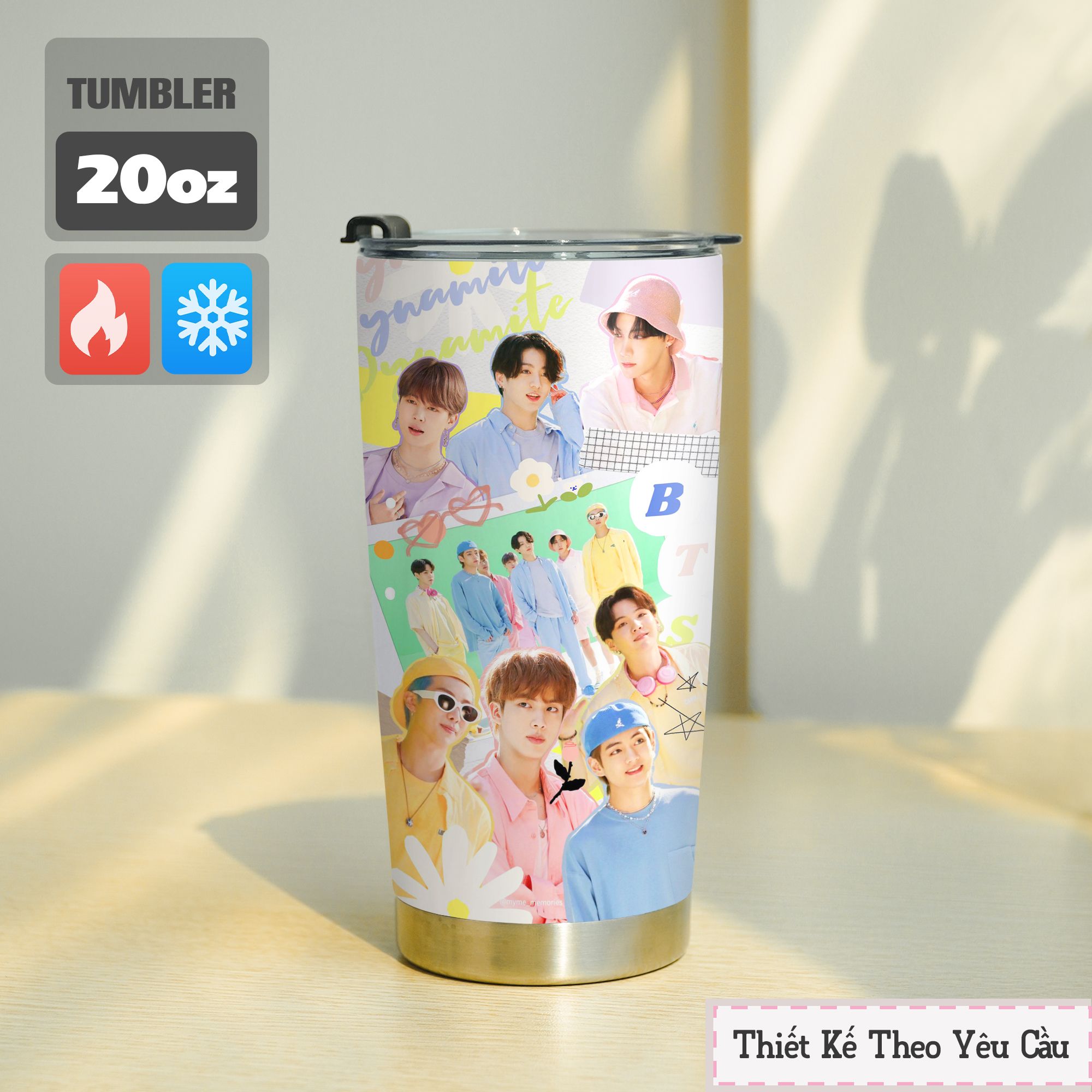 BTS Cả Nhóm 3 Go Drink Cốc Giữ Nhiệt 600ml In tên, hình ảnh theo yêu cầu