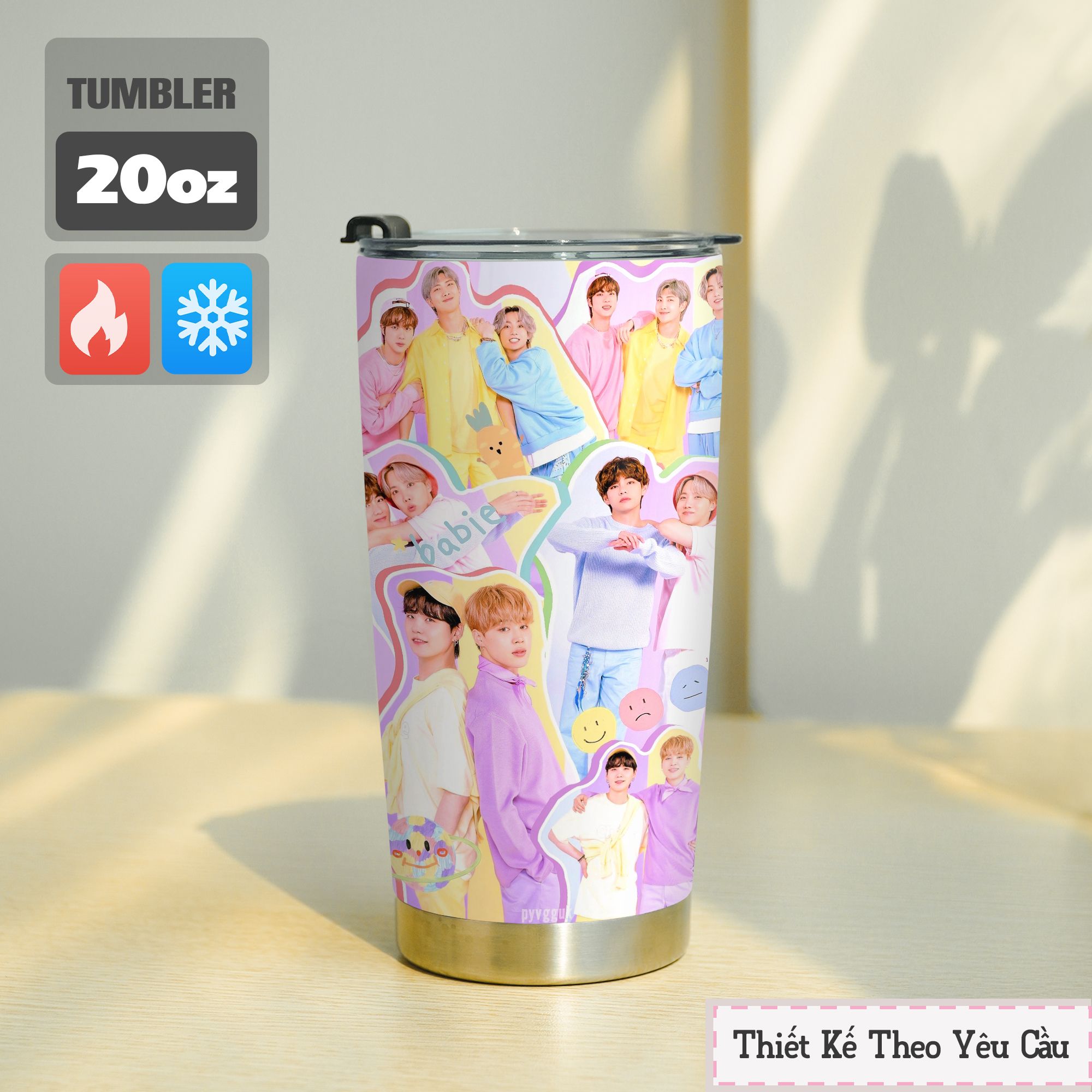 BTS Cả Nhóm 5 Go Drink Cốc Giữ Nhiệt 600ml In tên, hình ảnh theo yêu cầu