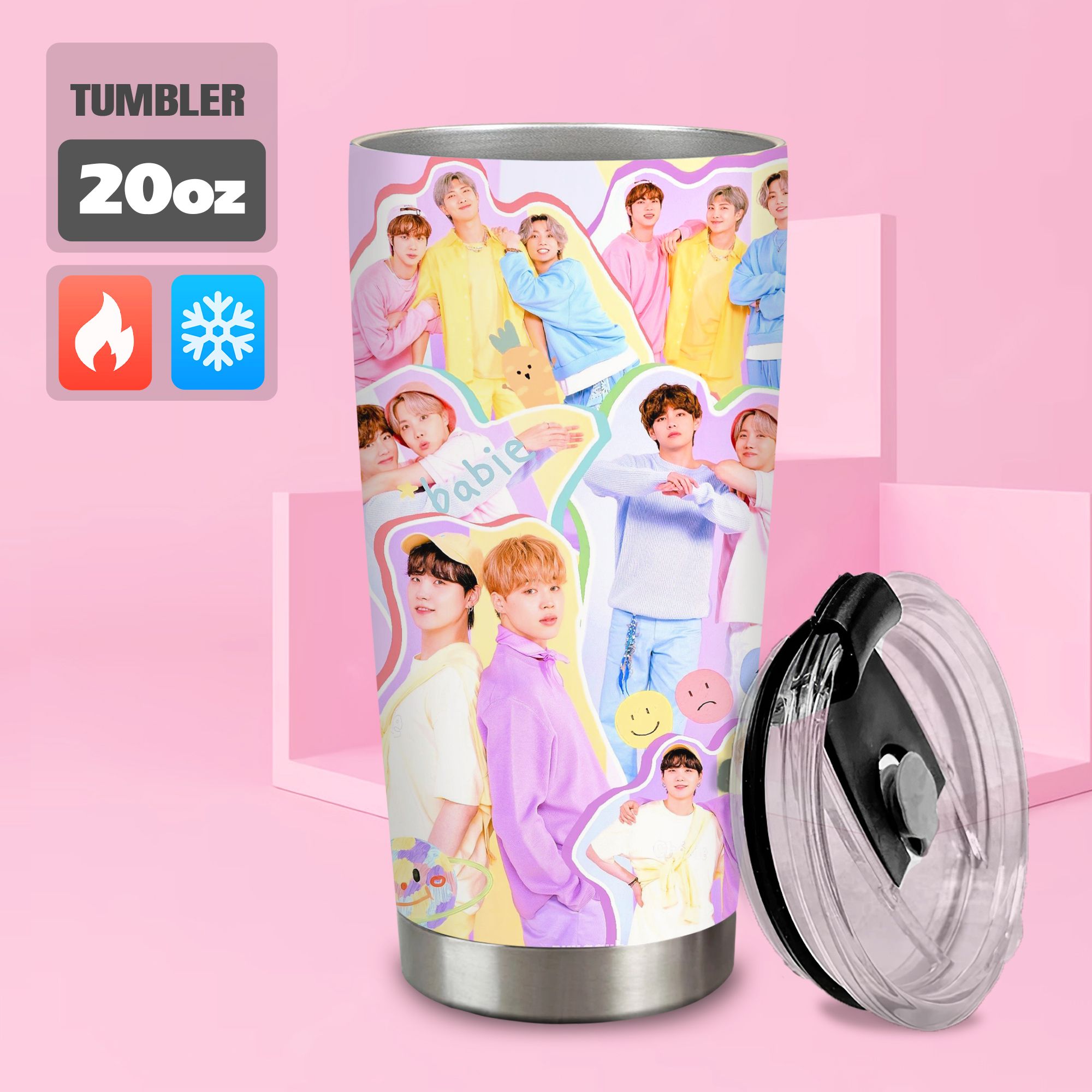 BTS Cả Nhóm 5 Go Drink Cốc Giữ Nhiệt 600ml In tên, hình ảnh theo yêu cầu