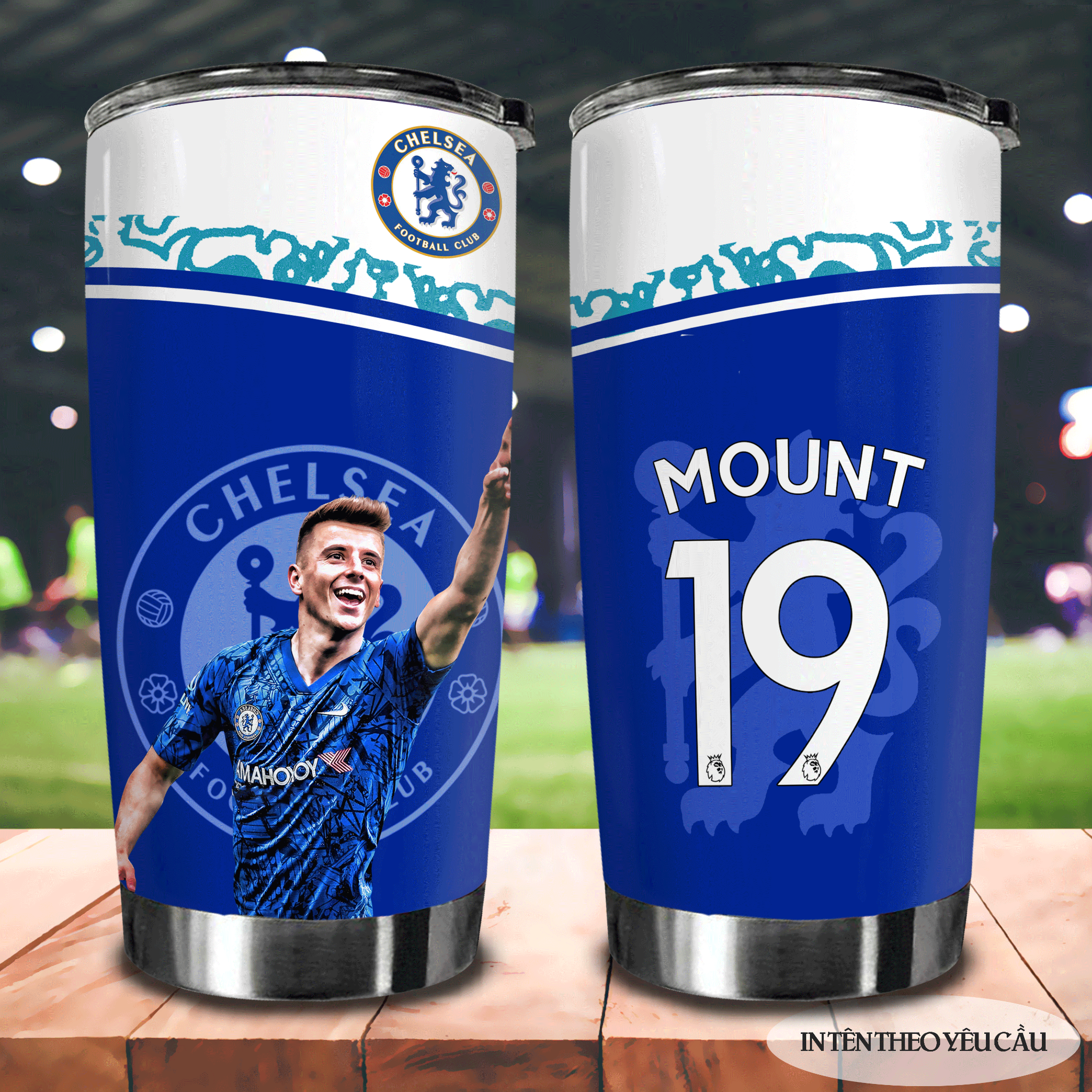 Cầu Thủ Mount Kết Hợp Áo Đấu CLB Chelsea Go Drink Fans Bóng Đá Cốc giữ nhiệt 600ml In tên, hình ảnh theo yêu cầu