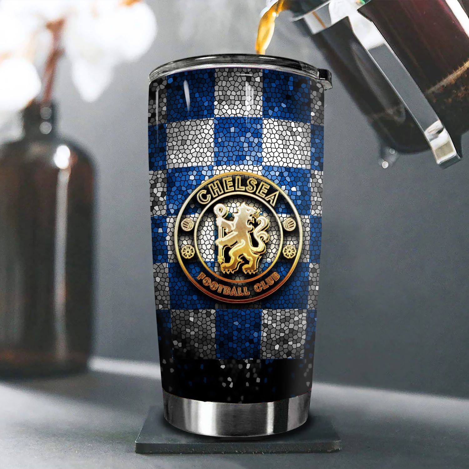 Logo CLB Chelsea Go DrinkFans Bóng Đá Cốc Giữ Nhiệt 600ml In tên, hình ảnh theo yêu cầu