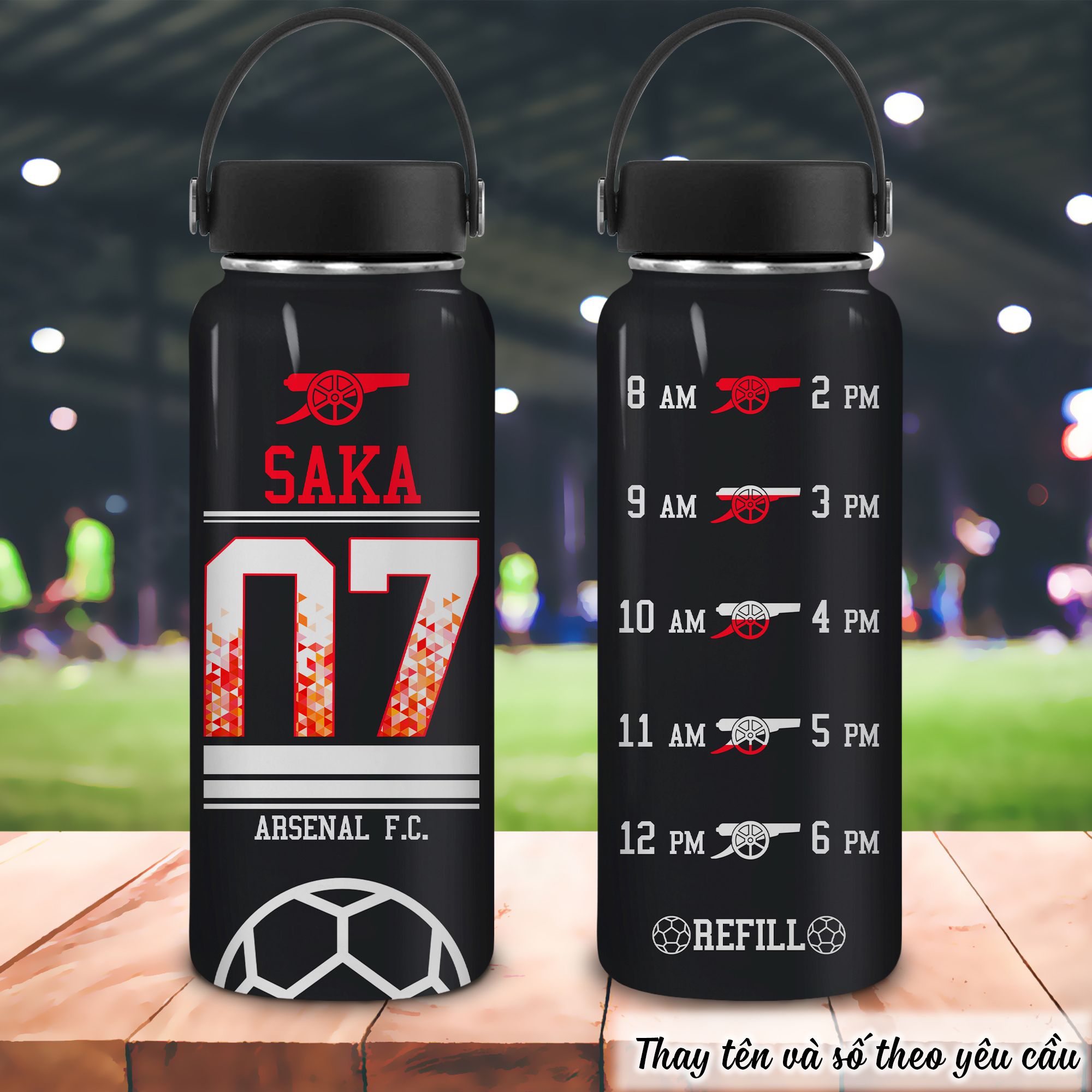 CLB Arsenal Vạch Chia Go Drink Fans Bóng Đá Bình giữ nhiệt 950ml In tên, hình ảnh theo yêu cầu
