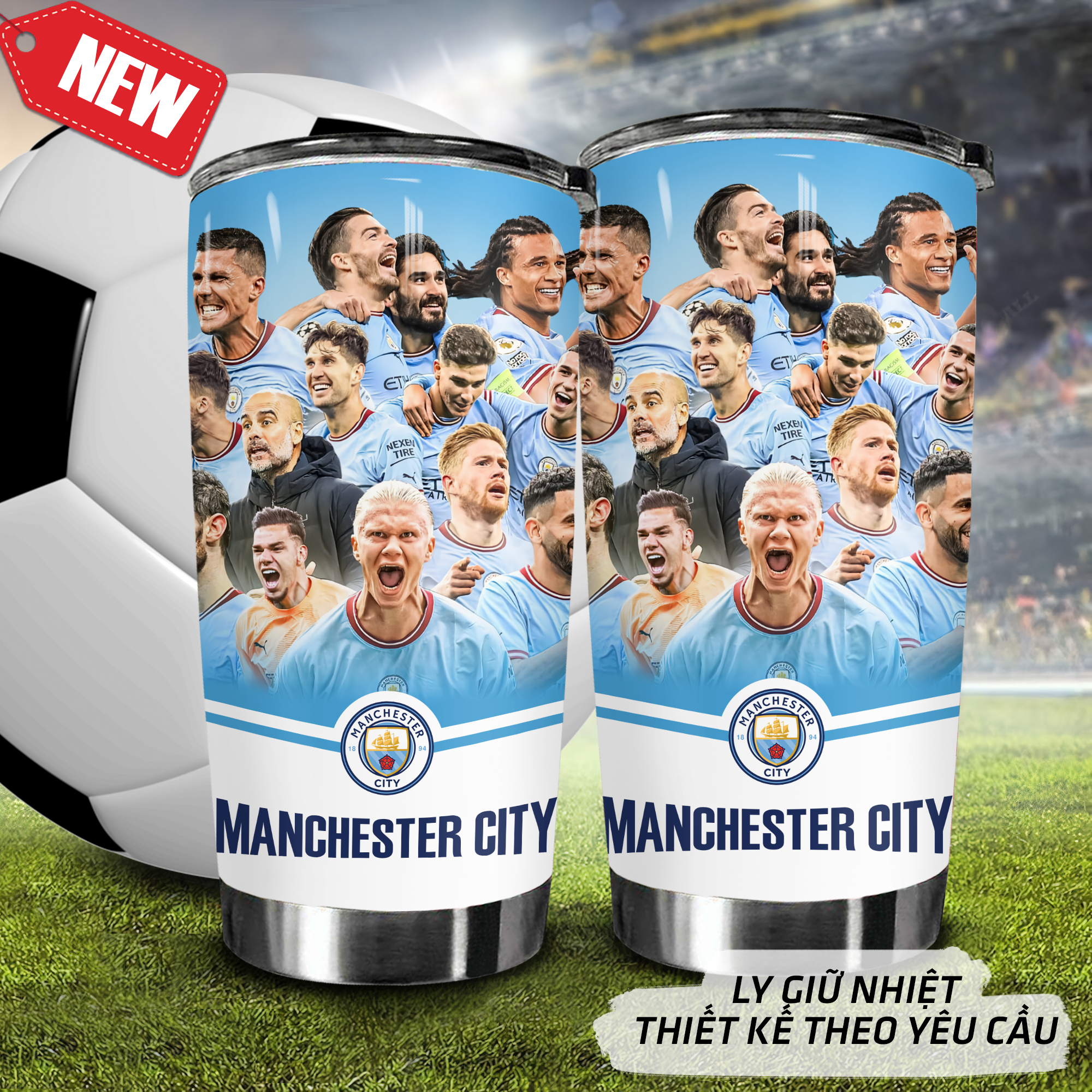 CLB Manchester City Kết Hợp Các Thành Viên Go Drink Fans Bóng Đá Cốc giữ nhiệt 600ml In tên, hình ảnh theo yêu cầu