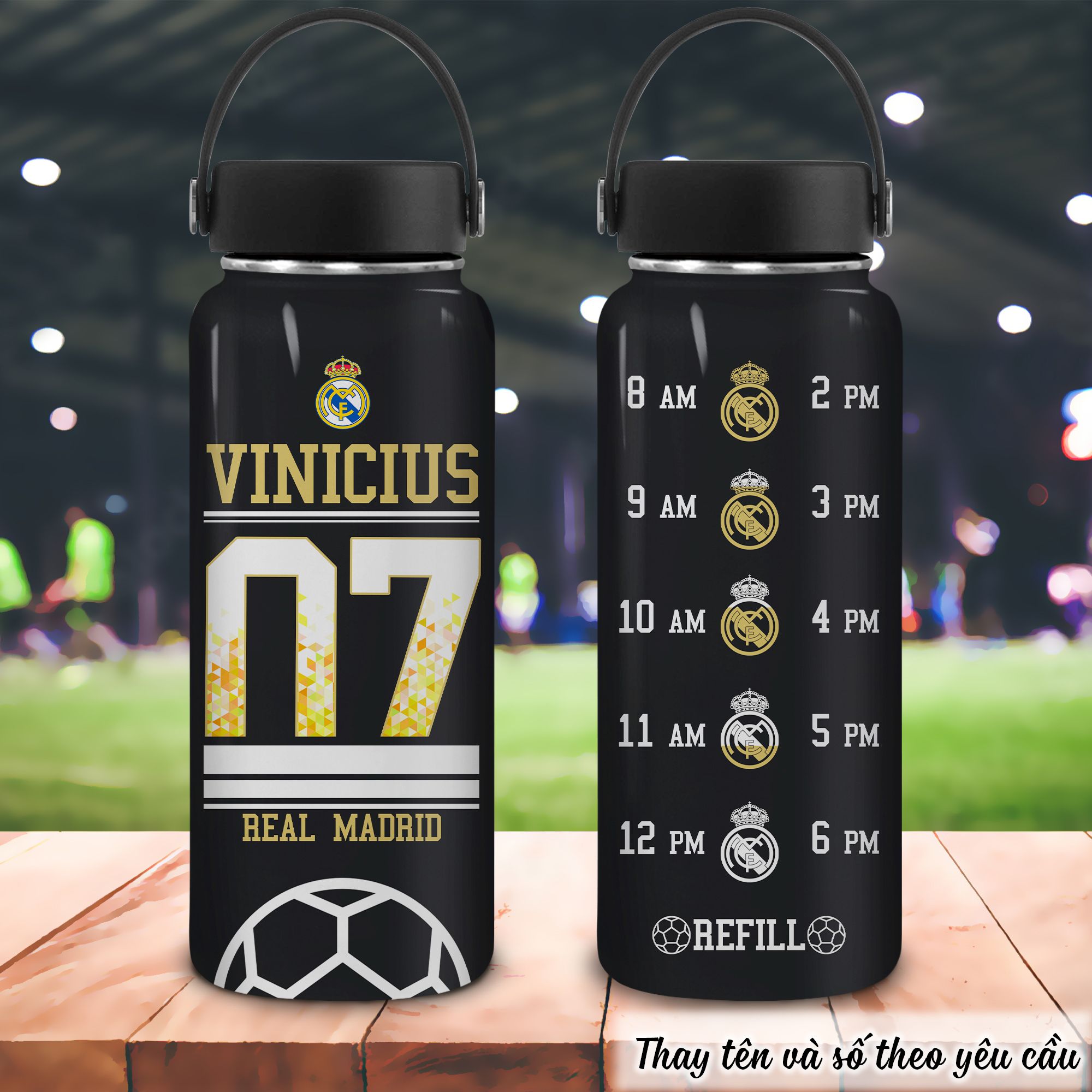 CLB Real Madrid Vạch Chia Go Drink Fans Bóng Đá Bình giữ nhiệt 950ml In tên, hình ảnh theo yêu cầu