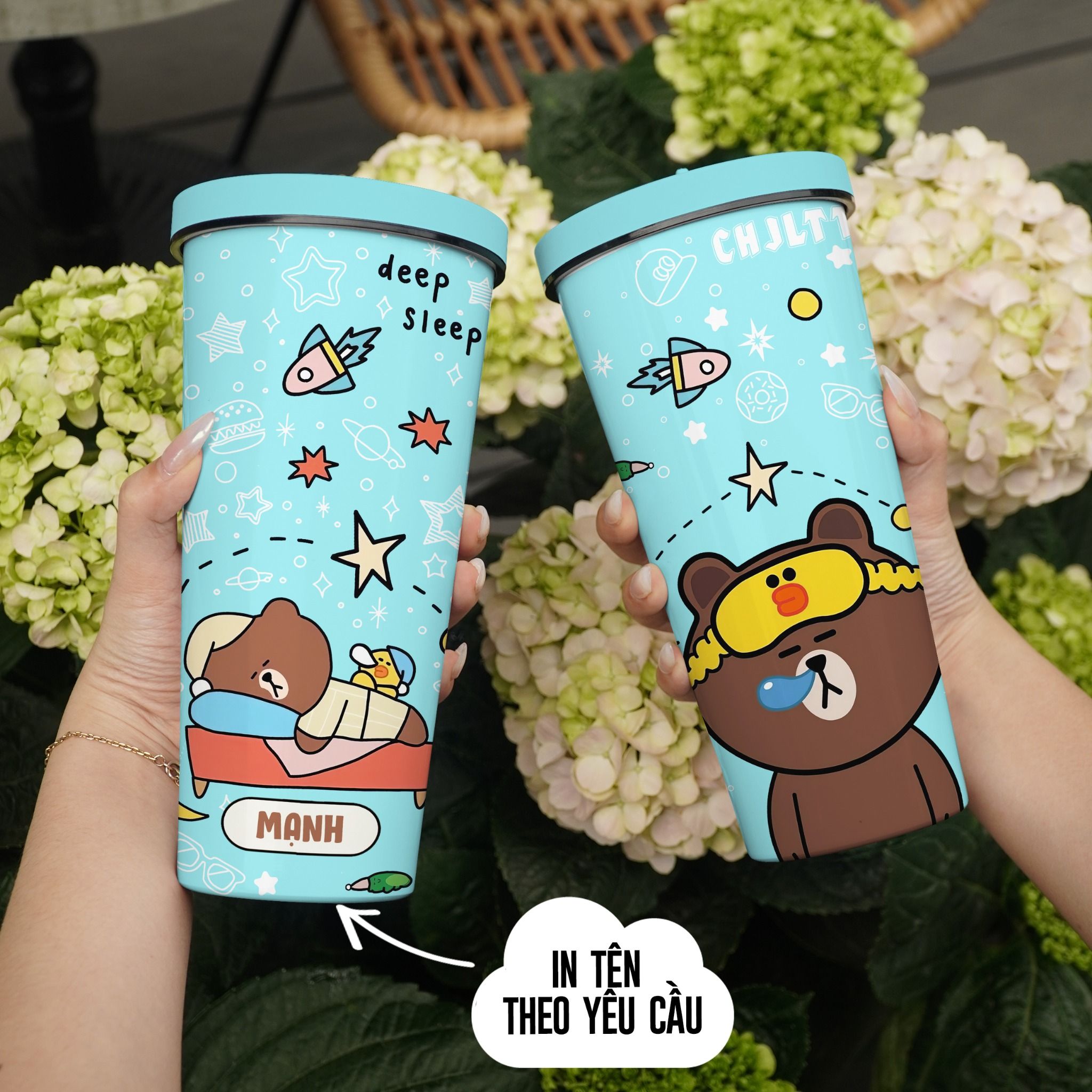 Gấu Nâu Buồn Ngủ Go Drink Funny Cốc Giữ Nhiệt 740ml In tên, hình ảnh theo yêu cầu