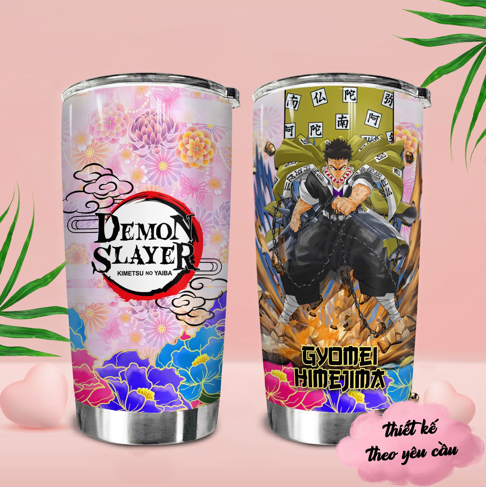 Demon Slayer Flower Pattern Go Drink Anime Cốc giữ nhiệt 600ml In Tên, Hình Ảnh Theo Yêu Cầu