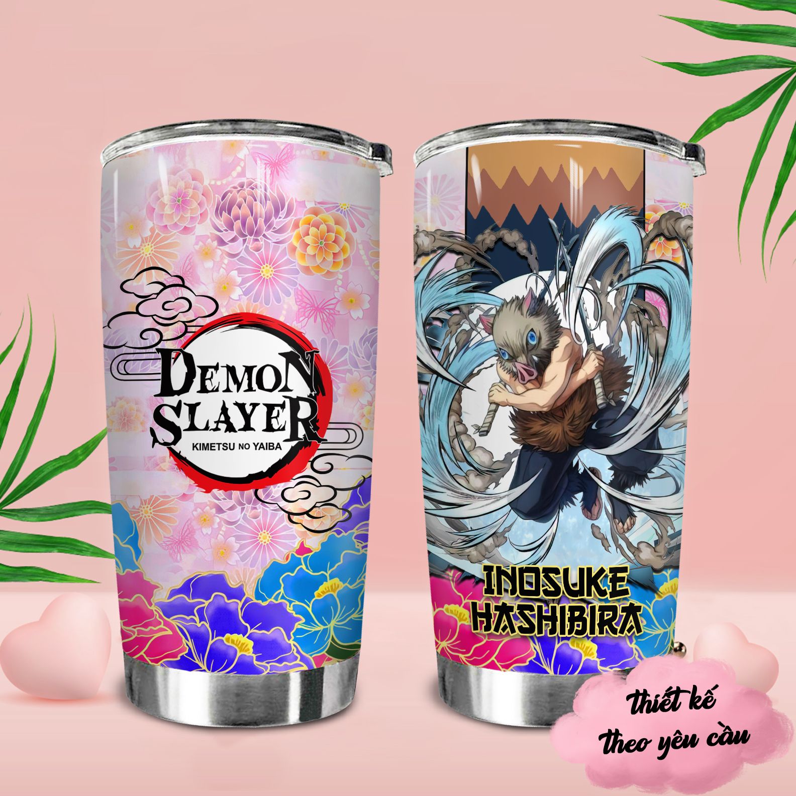 Demon Slayer Flower Pattern Go Drink Anime Cốc giữ nhiệt 600ml In Tên, Hình Ảnh Theo Yêu Cầu