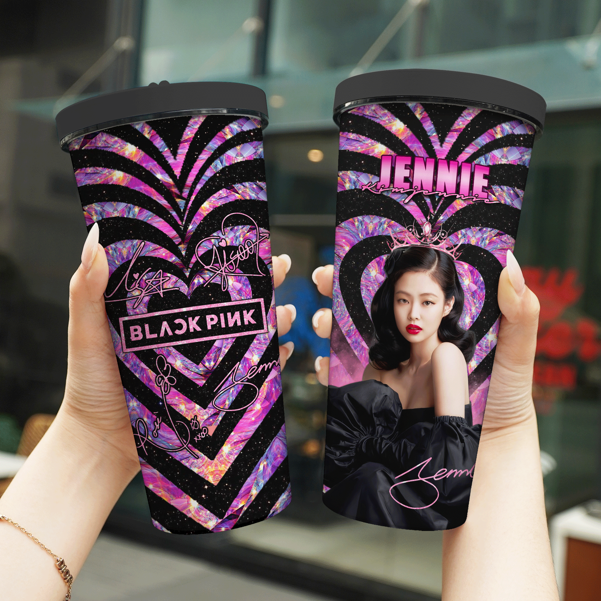 Black Pink In Heart Các Thành Viên Ly Giữ Nhiệt Go Drink Người Nổi Tiếng 740ml In tên, hình ảnh theo yêu cầu