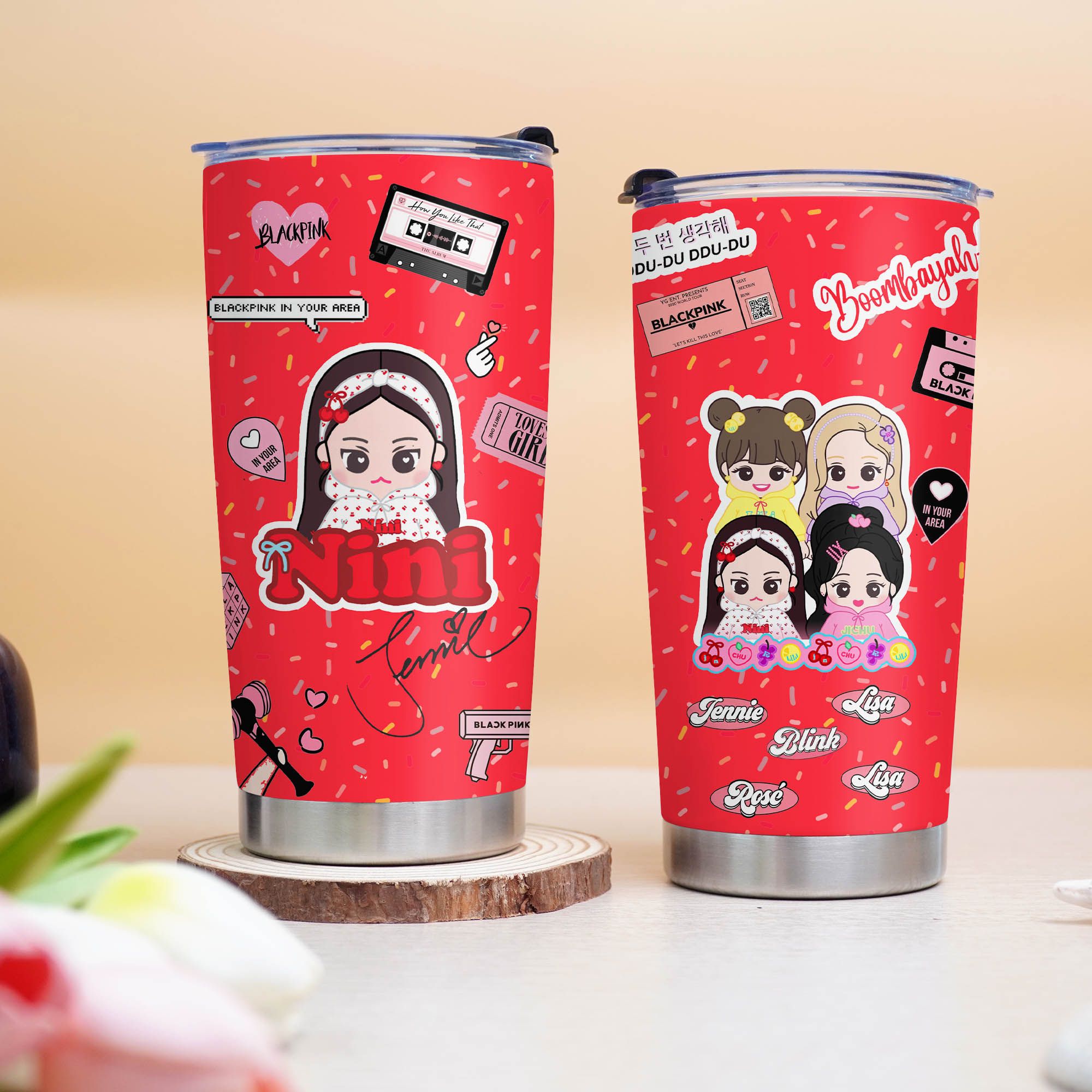 Blackpink Chibi Go Drink Người Nổi Tiếng/Idol Cốc giữ nhiệt 600ml In tên, hình ảnh theo yêu cầu