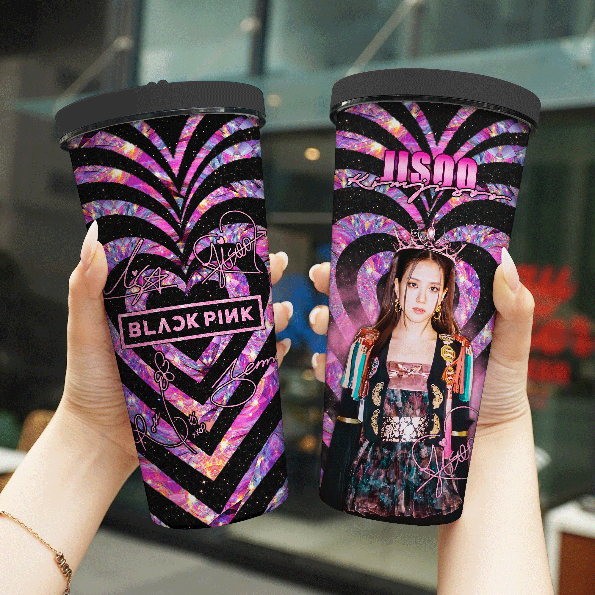 Black Pink In Heart Các Thành Viên Ly Giữ Nhiệt Go Drink Người Nổi Tiếng 740ml In tên, hình ảnh theo yêu cầu