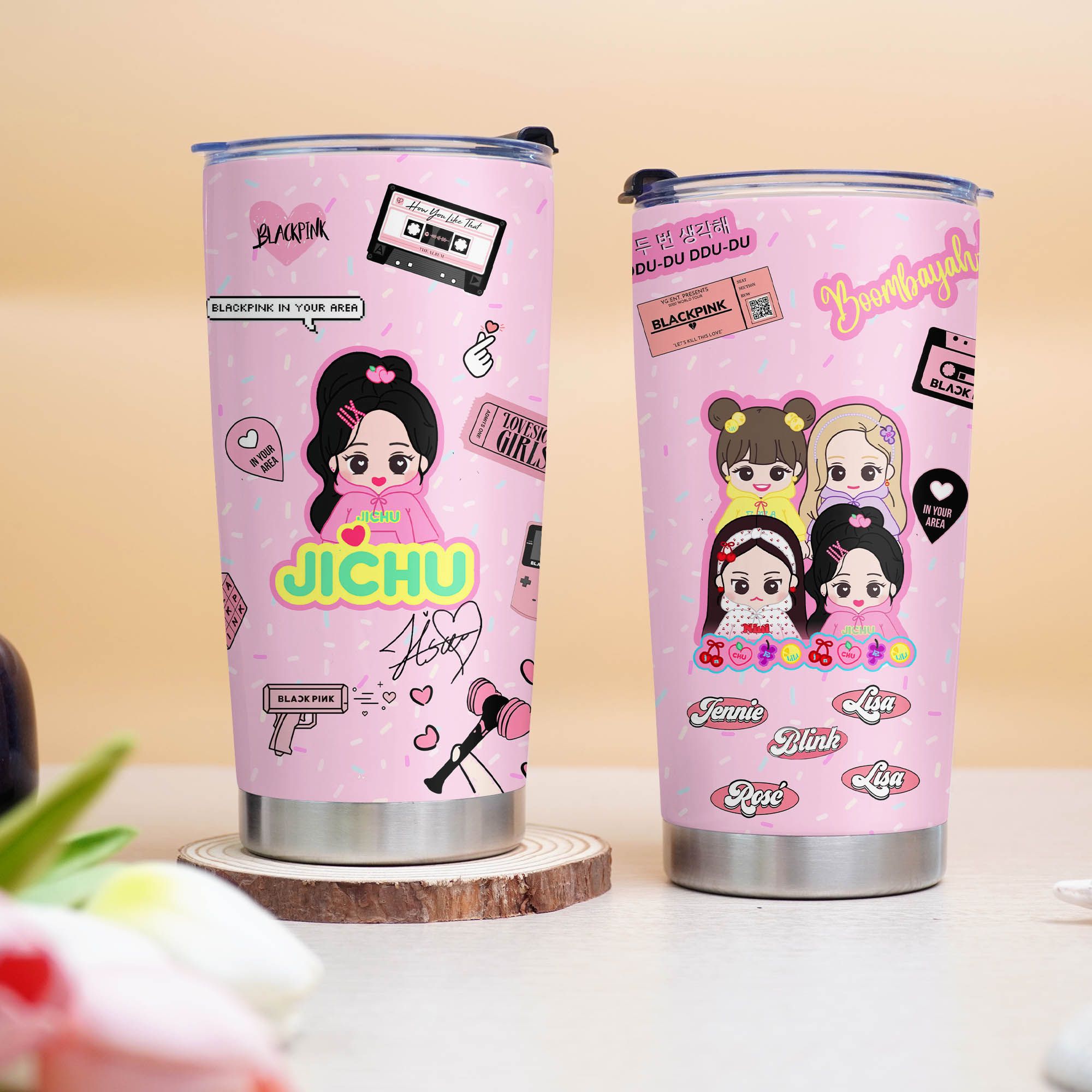 Blackpink Chibi Go Drink Người Nổi Tiếng/Idol Cốc giữ nhiệt 600ml In tên, hình ảnh theo yêu cầu
